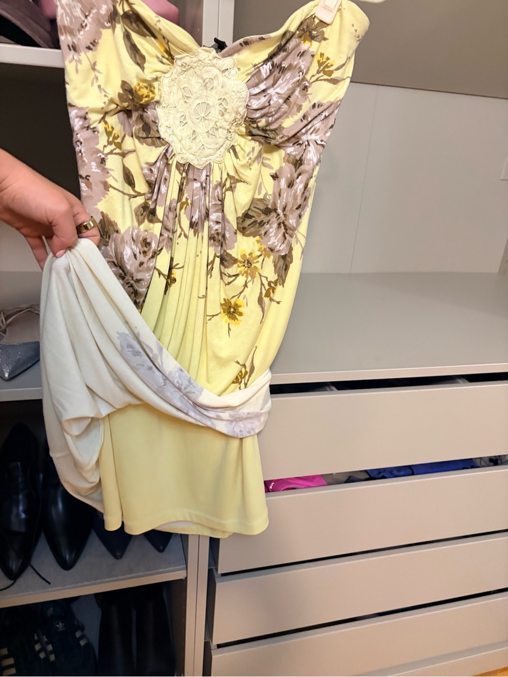 le chateau Butter Yellow Floral Strapless Dress, M - Picture 7 of 7